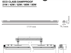 Линейно осветително тяло LED DAMP PROOF LEDVANCE ECO 52W, 4000K, 7020lm 220V IP65 1510х71х71.4мм